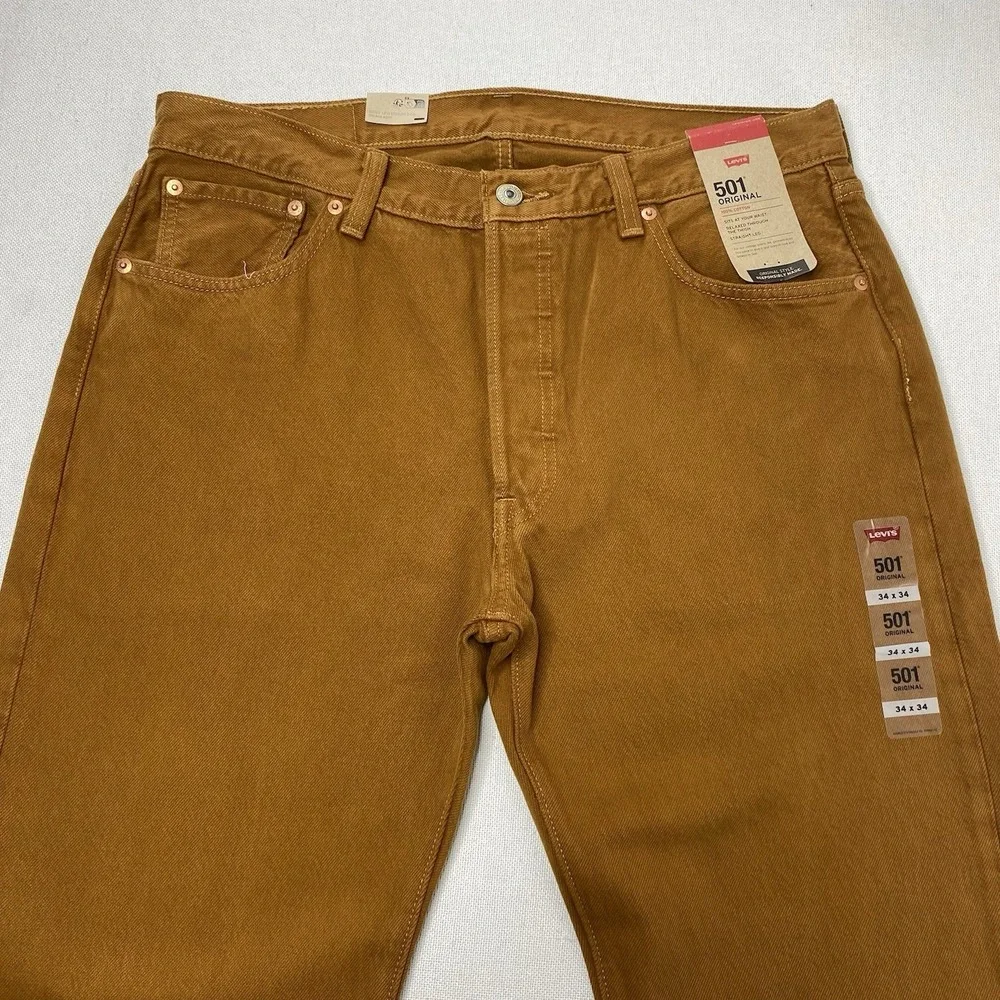 Levi's 501 Original Men's Jeans 34X34 Straight Leg Button Fly Mustard Brown